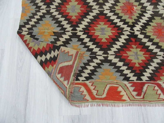 キリム ラグ ビンテージ ハンドメイド トルコ産 オールドキリム トルコ 手織り ヴィンテージ ラグ 110x80cm