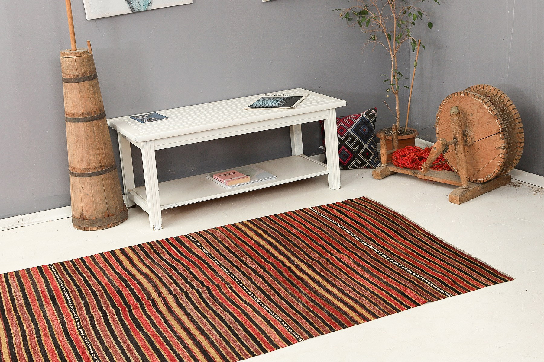 ヴィンテージ ストライプ キリム ラグ - 4.5 x 9.4 - Etsy 日本