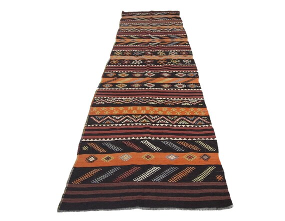 Vintage Decorative Turkish Kilim Runner Rug - 3.6 X 12.8
