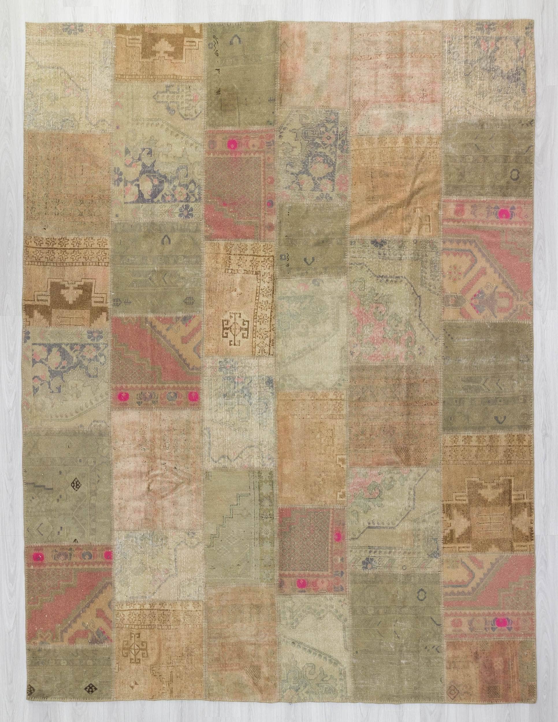 特大パステルヴィンテージ装飾トルコパッチワークラグ 9.1 x 12.0