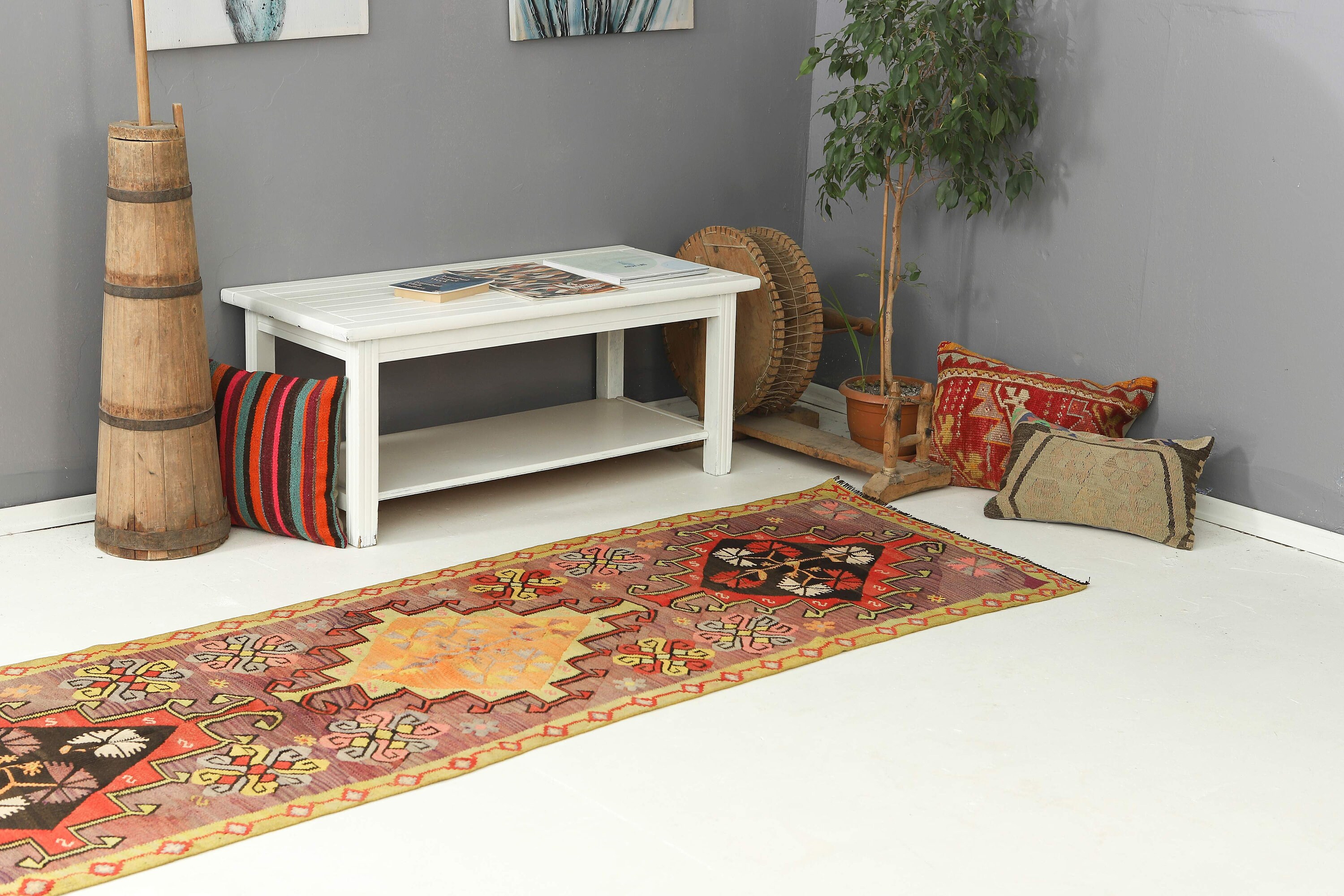 ヴィンテージ カラフル キリム ランナー - 2.11 x 10.9 - Etsy 日本