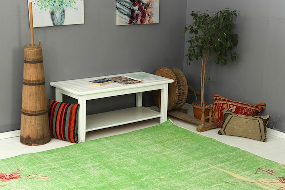 グリーンフローラルトルコヴィンテージラグ - 6.11 x 10.10 - Etsy 日本