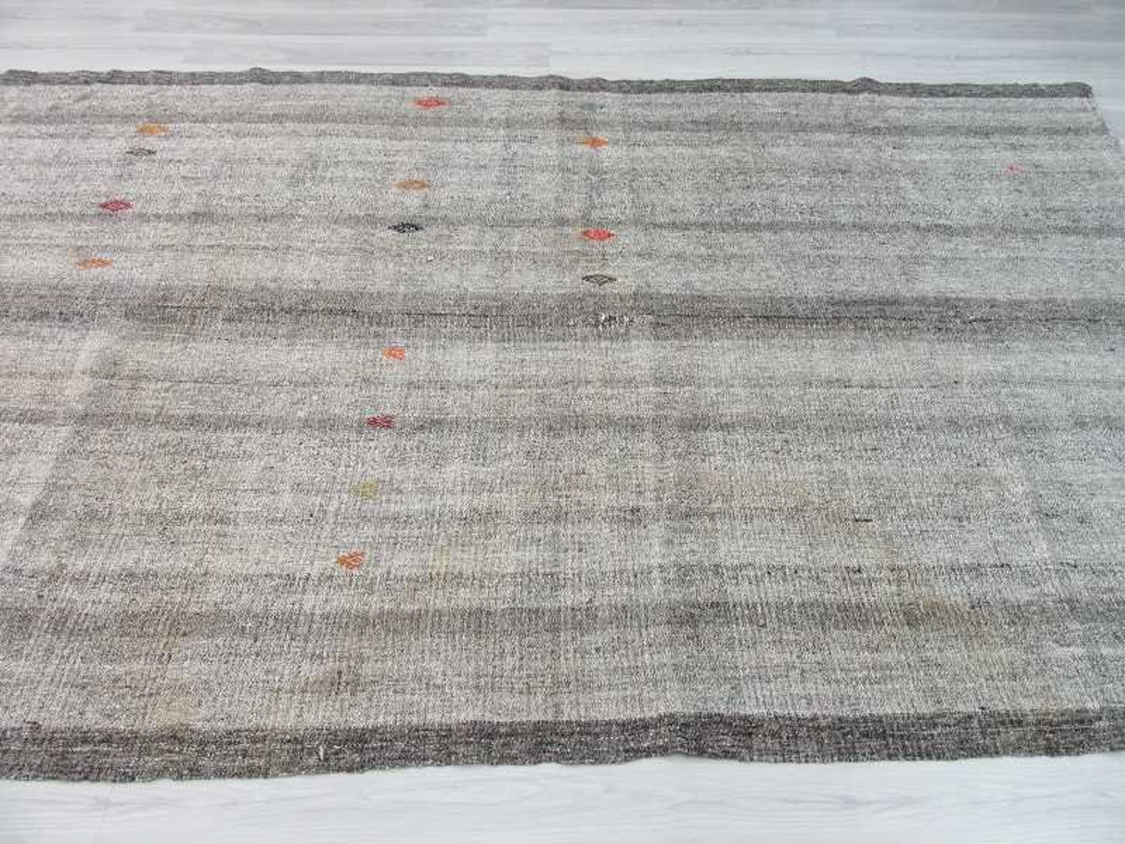 Handwoven Large Vintage Grey Turkish Kilim Rug 7.2 X 11.11 Ft - Etsy