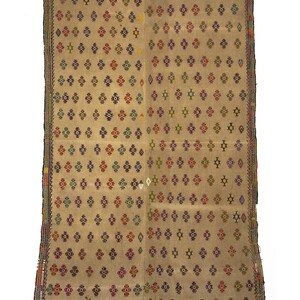 Embroidered Vintage Decorative Cotton Turkish Kilim 6.0 x 9.6 ft