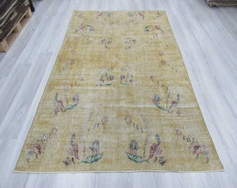 アンティーク調のヴィンテージ イエロー トルコ デコ ラグ 4.11 x 8.8