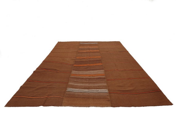 ブラウンオレンジの大型キリムラグ - 8.4 x 11.3 - Etsy 日本