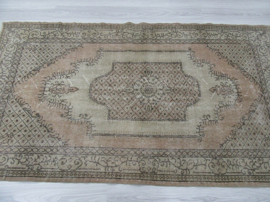 ウォッシュ加工されたヴィンテージトルコラグ 3.10 x 7.2 フィート