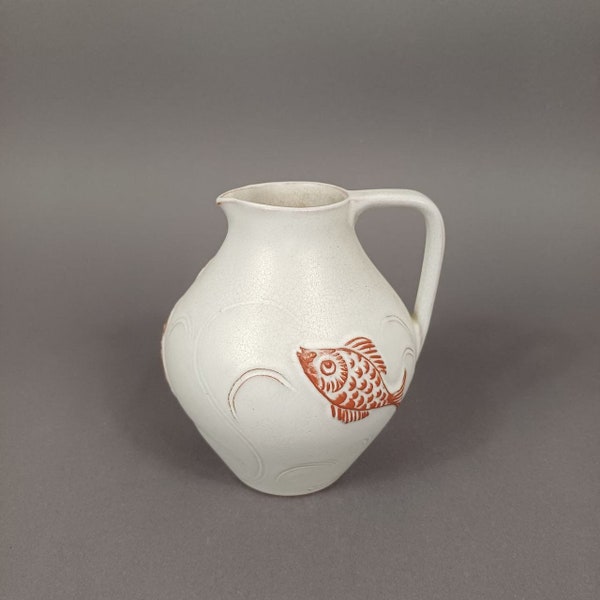 Jug-Vase with fish decoration - Marschner Art Pottery, 1950s - Mid-Century Ceramic Jug-Vase, Germany, 1950s - H. 13.5 cm (5.3") Form 315