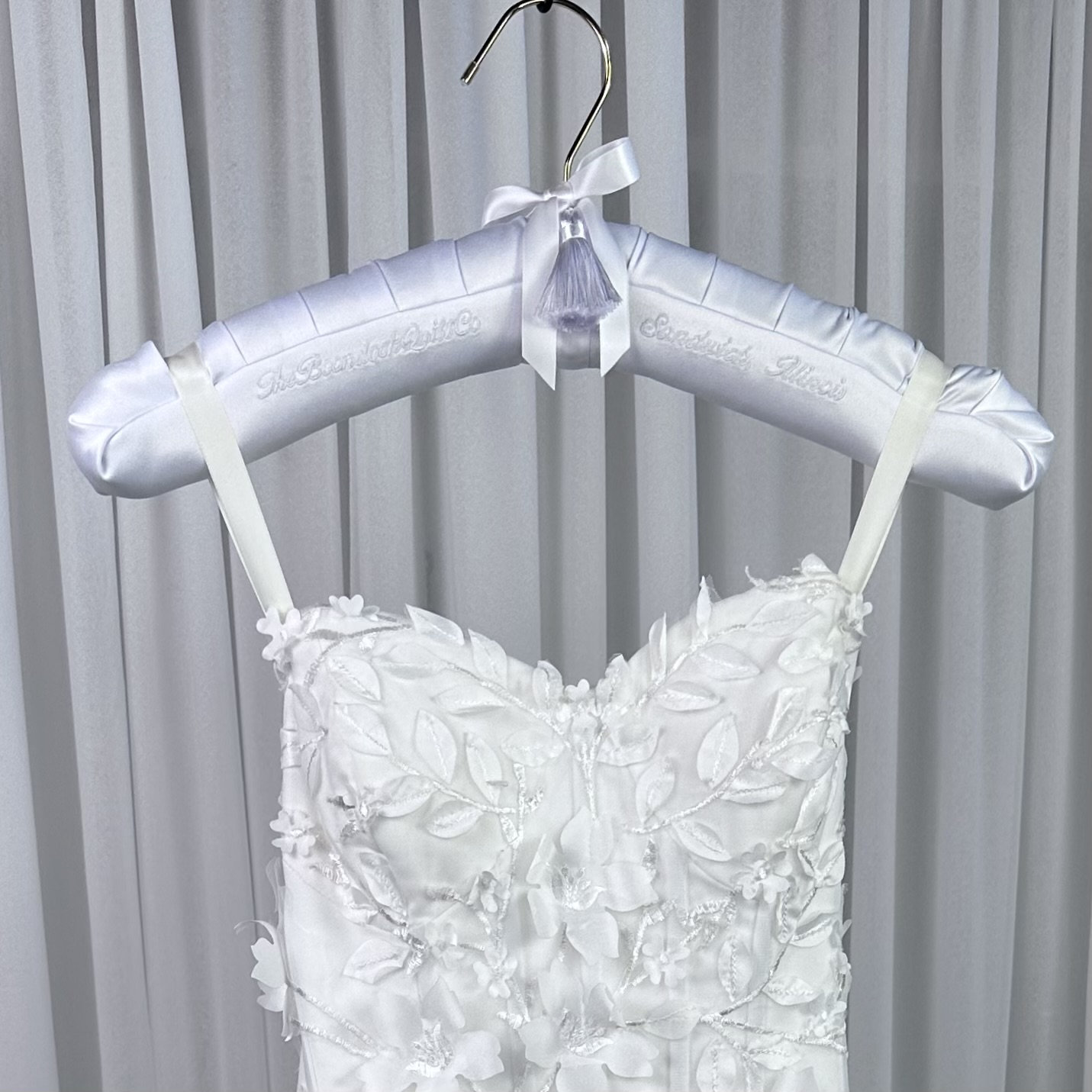 white satin wedding dress hanger Ivory Wedding Dress Hanger: Satin Bow, Lace Applique, Brides Gift