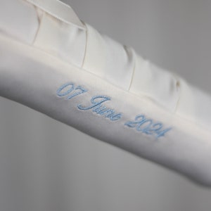 Something Blue Personalized, Embroidered Luxe Satin Wedding Dress Hanger with baby blue thread, well padded, perfect gift for brides image 8