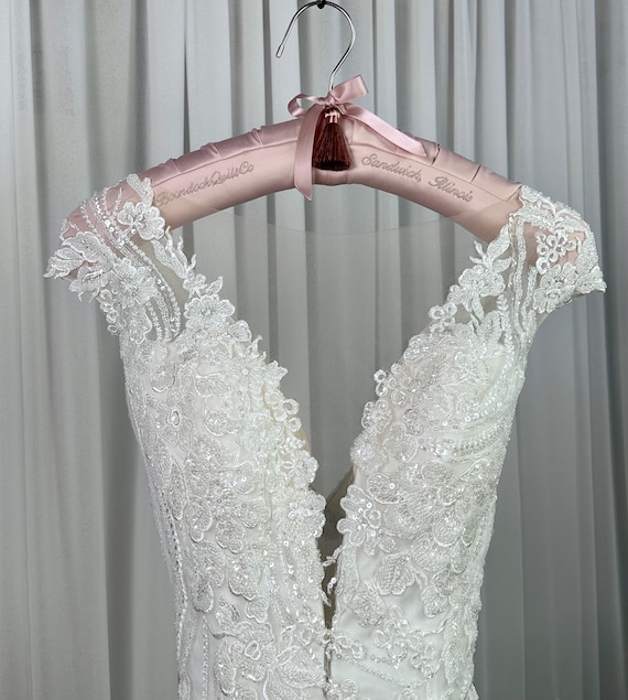 satin hanger wedding dress Rose Pink Satin Wedding Dress Hanger, Personalized Embroidery, Bridal Gift