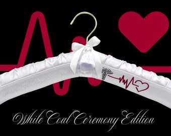 Luxe Satin Hanger White Coat Ceremony Edition, Custom Doctor and Nurse Luxe Satin Hanger with Personalization, Caduceus Embroidery, Handmade