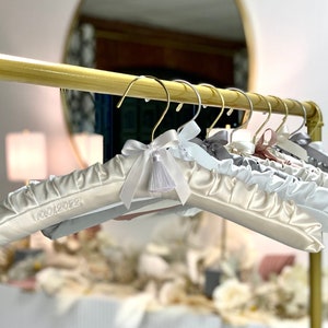 Luxe Personalized Satin Bridal Hanger made with premium satin, hand made on designer frame, well padded, embroidered custom hanger