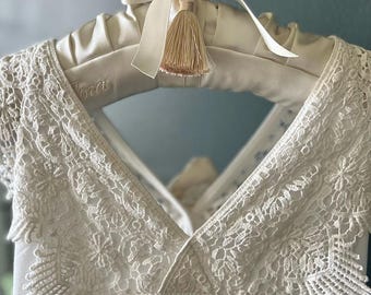 Personalized Satin Bridal Hanger, Embroidered, Hand Made, Custom Wedding Dress Hanger