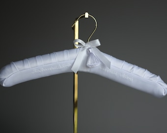 White Luxe Satin Hanger, Bridal Hanger, Personalized, Satin Hanger, Padded Hanger, Highest Quality, Gold or Silver Hanger