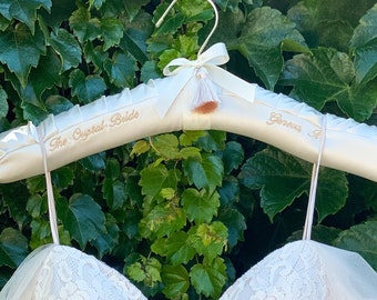 Personalized Satin Bridal Hanger, Embroidered Wedding Dress Hanger
