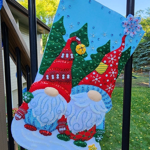 Completed Bucilla Chillin' with my Gnomie 18" Felt Christmas Stocking