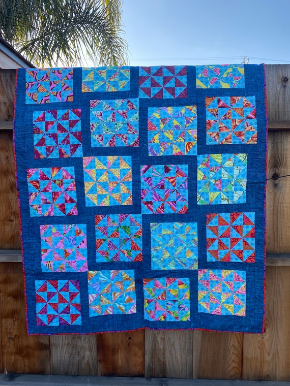 Handmade Kaffe Fassett Broken Dishes Quilt for Sale, 53" x 66" Lap Quilt