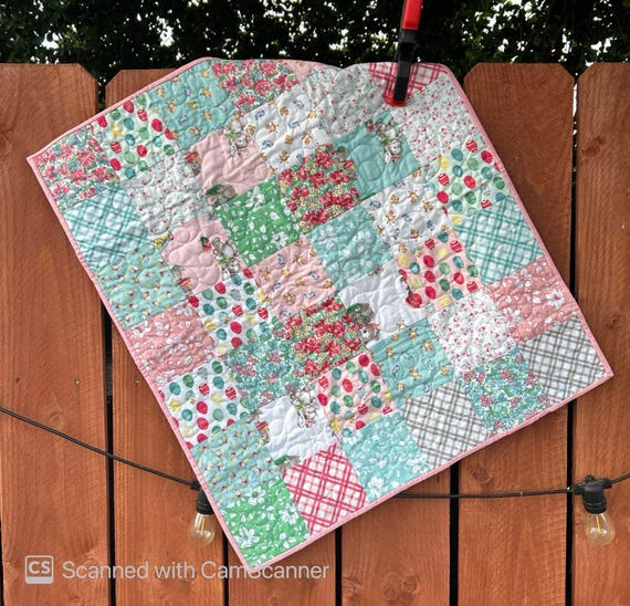Spring Baby Quilt, Handmade Cotton, 27" x 31"