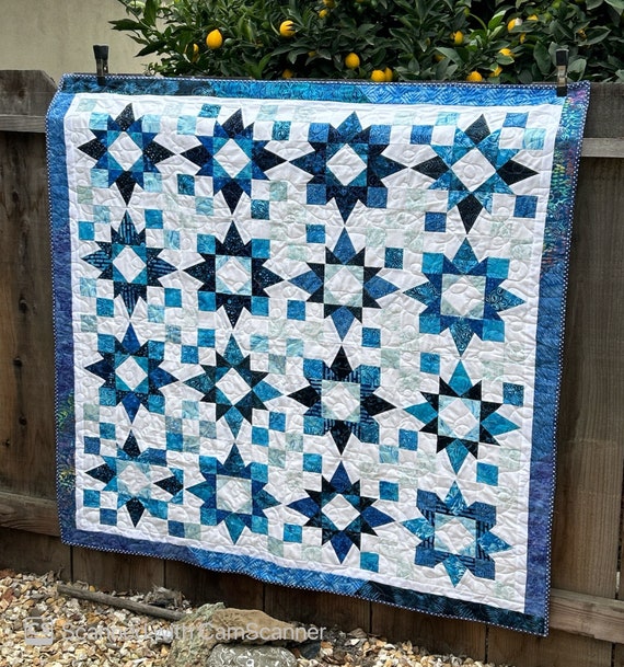 Handmade Winter Star Lap Quilt, 54" Square