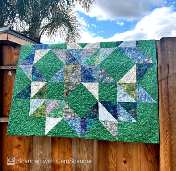 Handmade Carpenter Star pattern lap quilt, 71" square