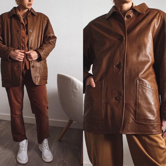 Vintage Womens Oversized Leather Jacket Brown Oversized Etsy