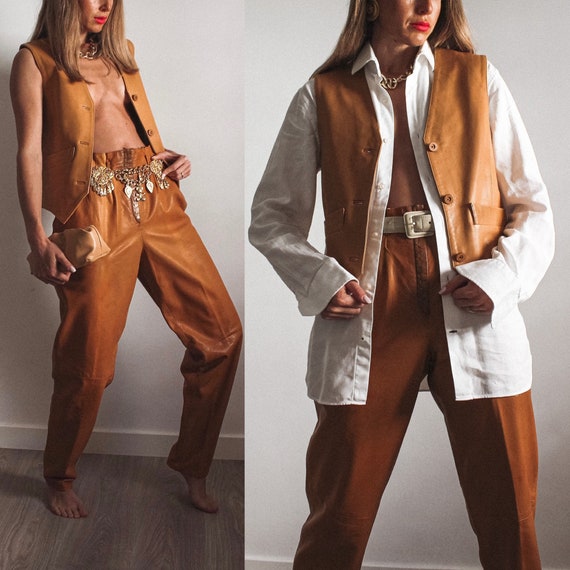 Vintage Leather Waistcoat, Vintage Vest, Leather W