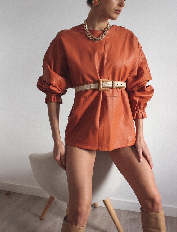 Leather Mustard Color Jacket/ Blouse, Genuine Leat