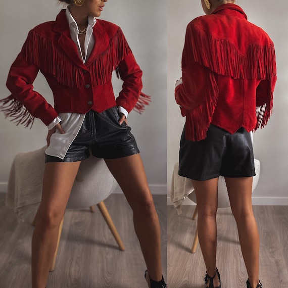 Vintage Suede Fringe Moto Jacket, Womens Cropped L