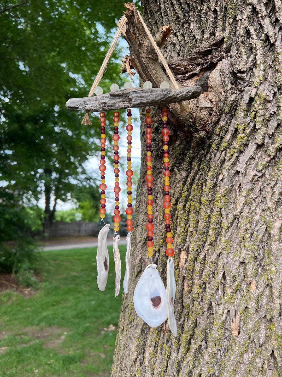 All Natural Driftwood Glass Bead Wall Hanging Handmade Decor Etsy