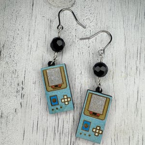Video Game Earrings, laser cut earrings, hand painted earrings, retro earrings, wood earrings