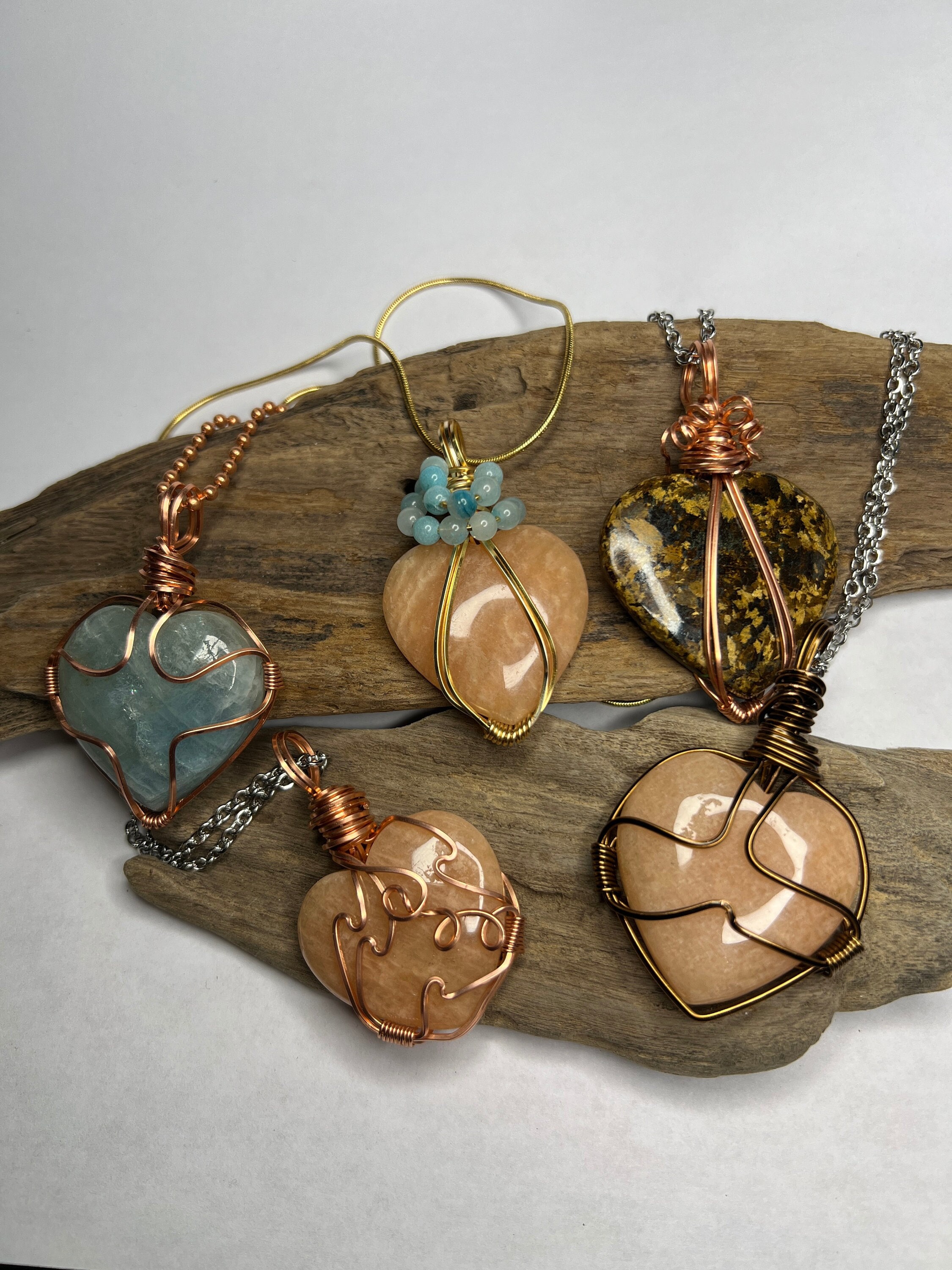 Wire Wrap Stones With Heart Heart Pendant Wire Wrapped Heart