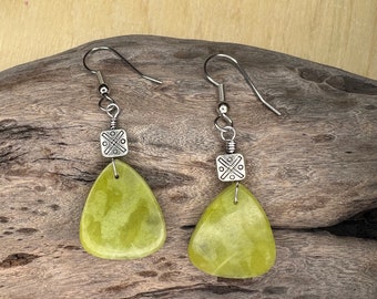 Jade  Stainless Steel Earrings, green jade, Jade jewelry, green jade earrings, cabochon earrings, wire wrapped earrings