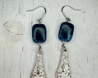 Blue Apatite Earrings - Stainless Steel Earrings, Dark blue earrings, Blue Apatite Jewelry