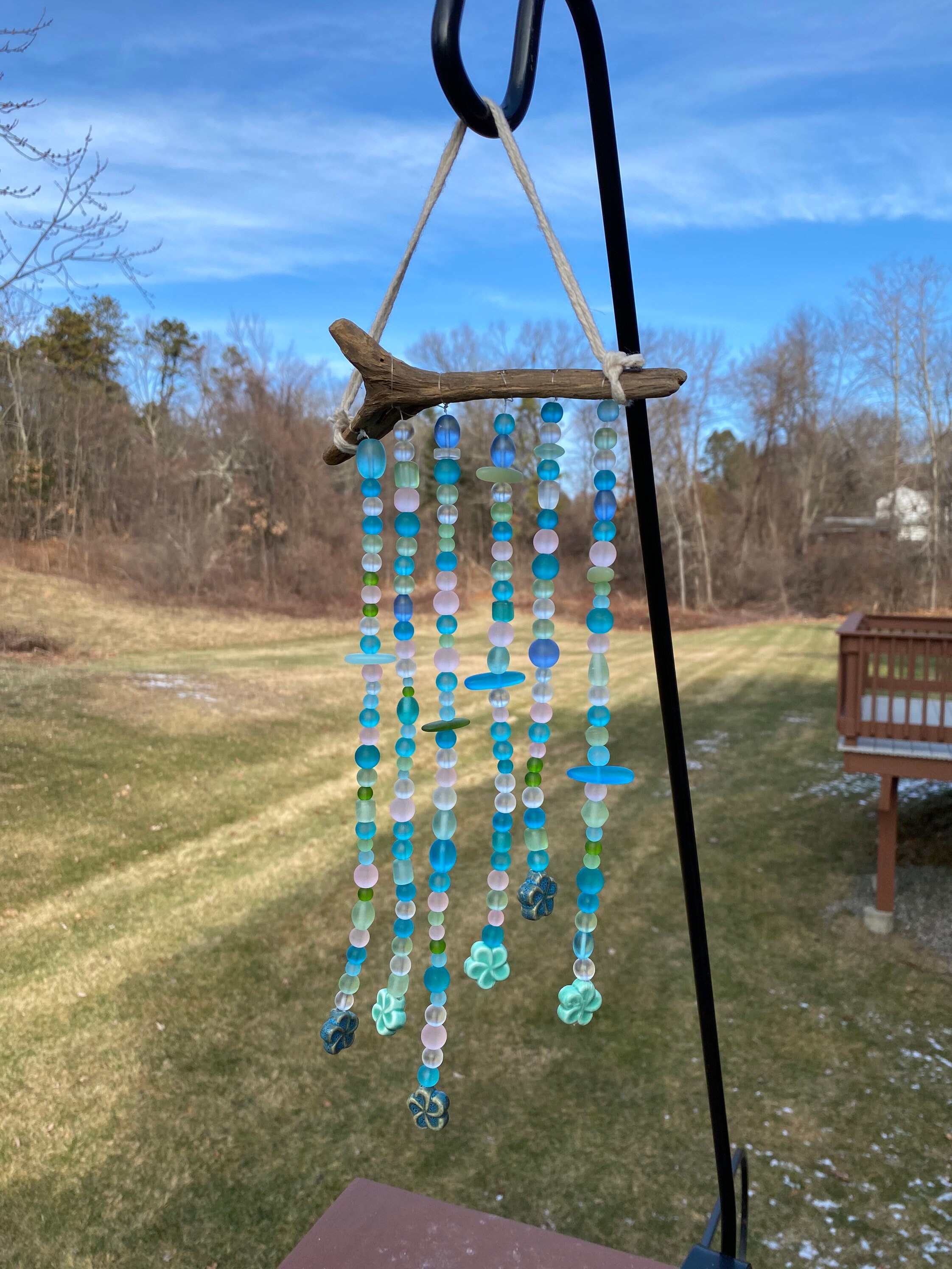 All Natural Driftwood Glass Bead Wall Hanging Handmade Decor Etsy