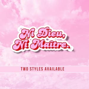May include: Pink and red retro-style graphic with the text "Ni Dieu, Ni Maître."  The graphic is set against a pink cloudy background.  The text is in French and translates to "Neither God, Nor Master."