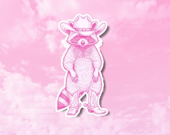 Raccoon Cowboy Sticker, Holographic Decals for Tumblers, Phones, Journals, Trash Panda Sticker, Water Resistant Vinyl, Wildlife, Cute Decals