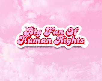 Big Fan of Human Rights Sticker, Anti Trump Decals, Liberal Gifts, Girly Stickers for Tumblers, Water Resistant Vinyl, Decency, Immigrants