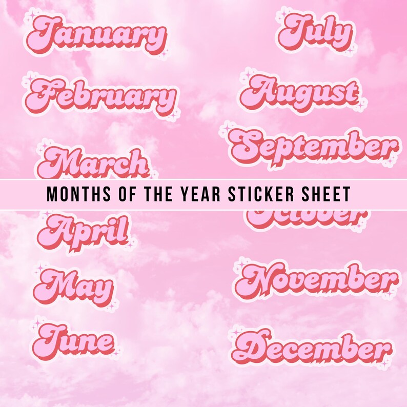 Month Stickers, Months of the Year Sticker Sheet, Girly Stickers for ...