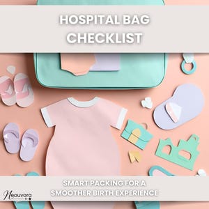 Lista de verificación para el bolso del hospital (PDF) / Imprimible para mamá, bebé y pareja / A4 + Carta EE. UU. / Futuros padres