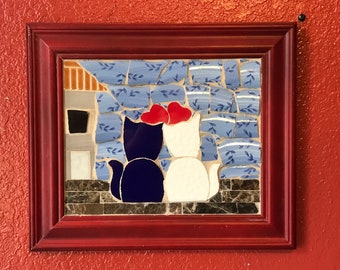 Mosaic Wall Art Vibrant Red Roses on Blue Background Mosaic Home 8x8