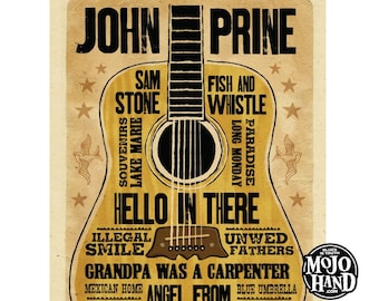 John Prine tribute guitar poster - 12&quot;x18&quot; signed by the artist