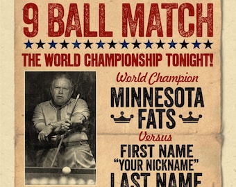 Personalized Billiards / Pool Champion paper poster - 12&quot;x18&quot; size - the finest &quot;your name&quot; gifts