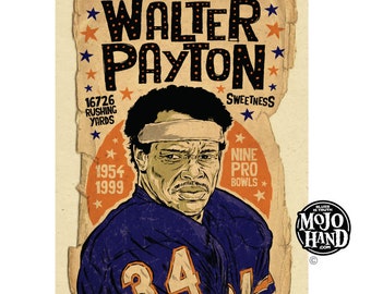 Walter Payton Chicago Bears football tribute poster / art print - 12"x18" signed by the artist