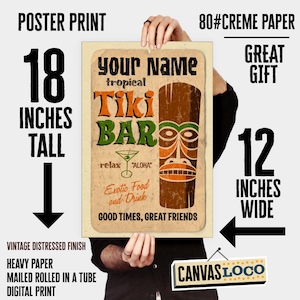 Personalized Tiki Bar paper poster - 12&quot;x18&quot; size - the finest &quot;your name&quot; gifts