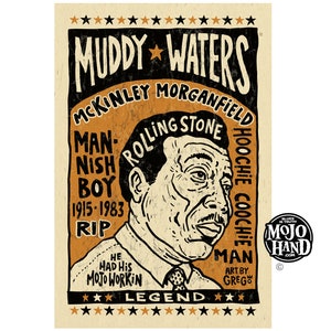 Muddy Waters Blues folk art tribute poster - 12"x18" signed by the artist