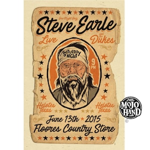 Steve Earle concert poster - 2015- 12"x18" signed by the artist