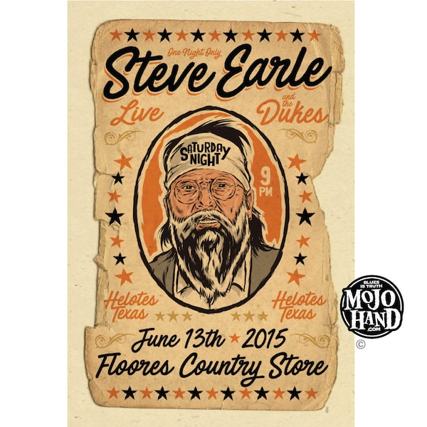Steve Earle concert poster - 2015- 12"x18" signed by the artist