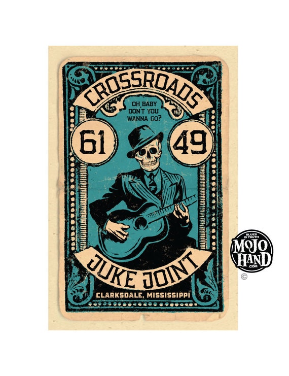 Crossroads Blues Juke Joint Folk Art Poster 