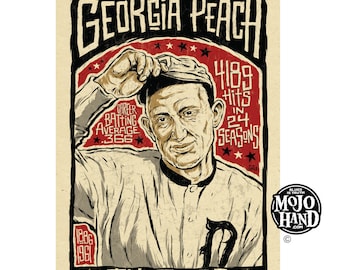 Pôster/impressão artística em homenagem a Ty Cobb, no beisebol - 30,5 x 45,7 cm, assinado pelo artista.
